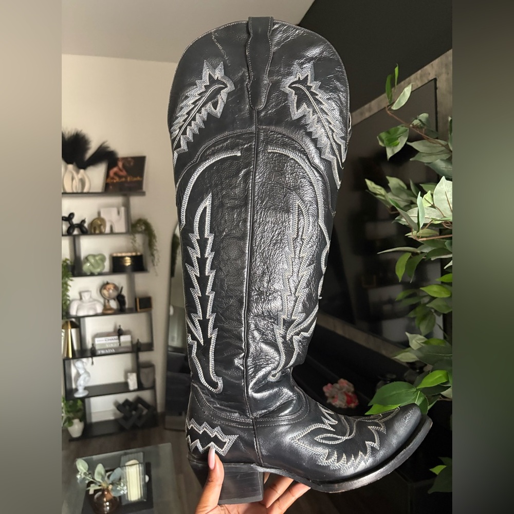Black Embroidered Western Heeled Boot